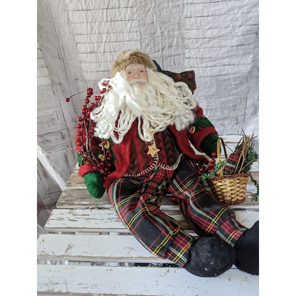 Santa basket berries folk art country Xmas decor l